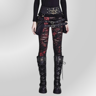 Pantalon Noir et Rouge Slim PUNK RAVE